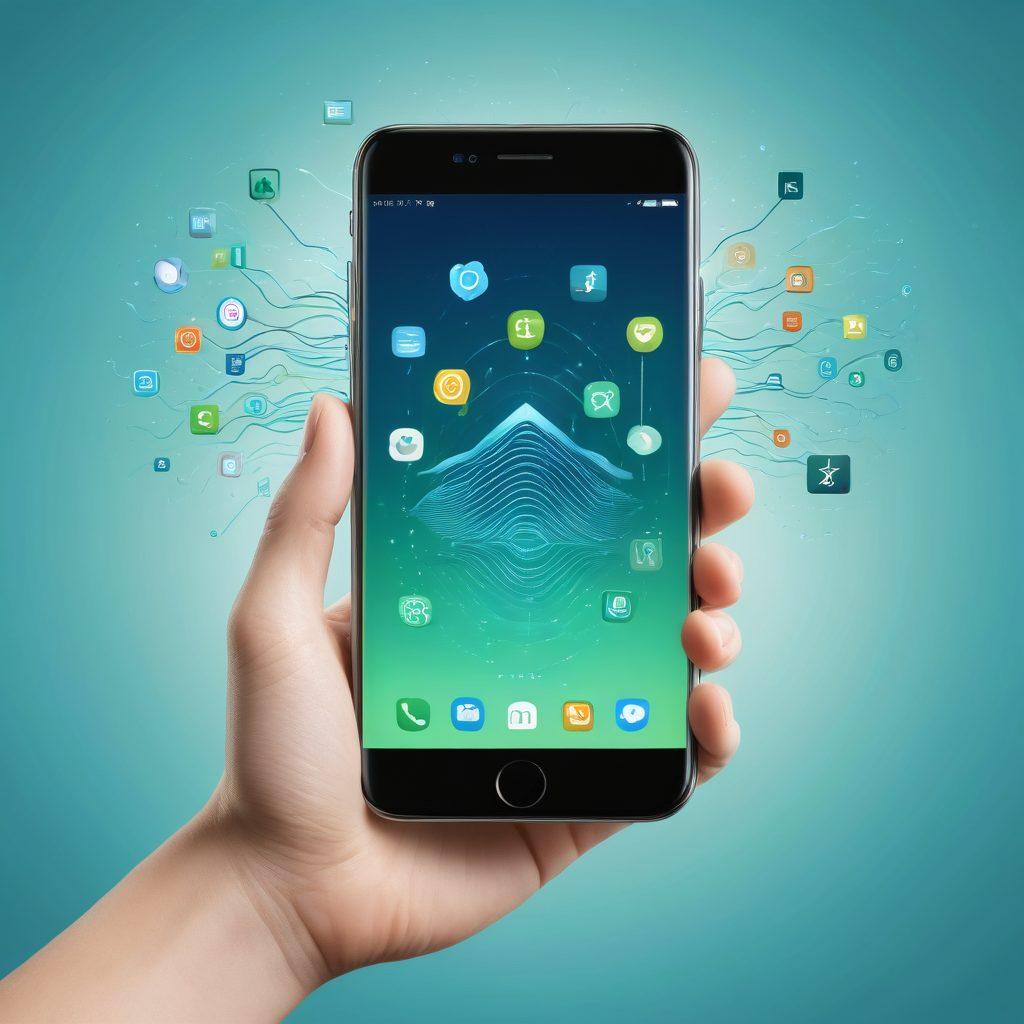 A visually striking smartphone held in a hand, surrounded by floating icons representing privacy tools, telemarketing laws, and call management tips. The background features an abstract representation of sound waves and a shield symbolizing protection. Soft blue and green hues to convey trust and security. 3D effect with vibrant colors.